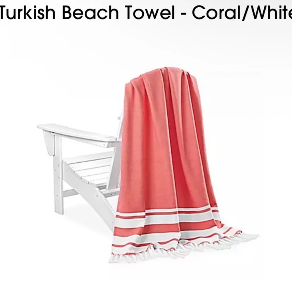 Turkish (2) Cotton XL 50x80 Towels Fringe Coral/White Striped Kanata Uline New